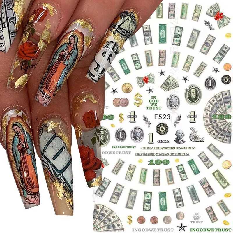 3D Money Dollar Sign Nail Art Stickers Decal Wealthy Rich Style Self Adhesive Nails Acrylic Manicure Tips Decoration ToolXJ240814
