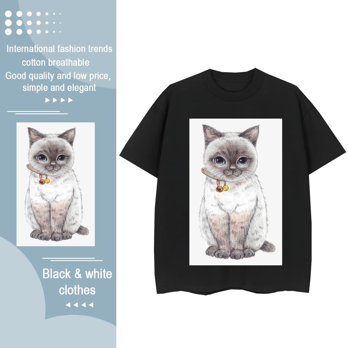 Comfortable T shirt cat Breathable Street wear Hip Hop Plus Size Cartoon 230g Cotton Couples T Shirts New Designer Tops