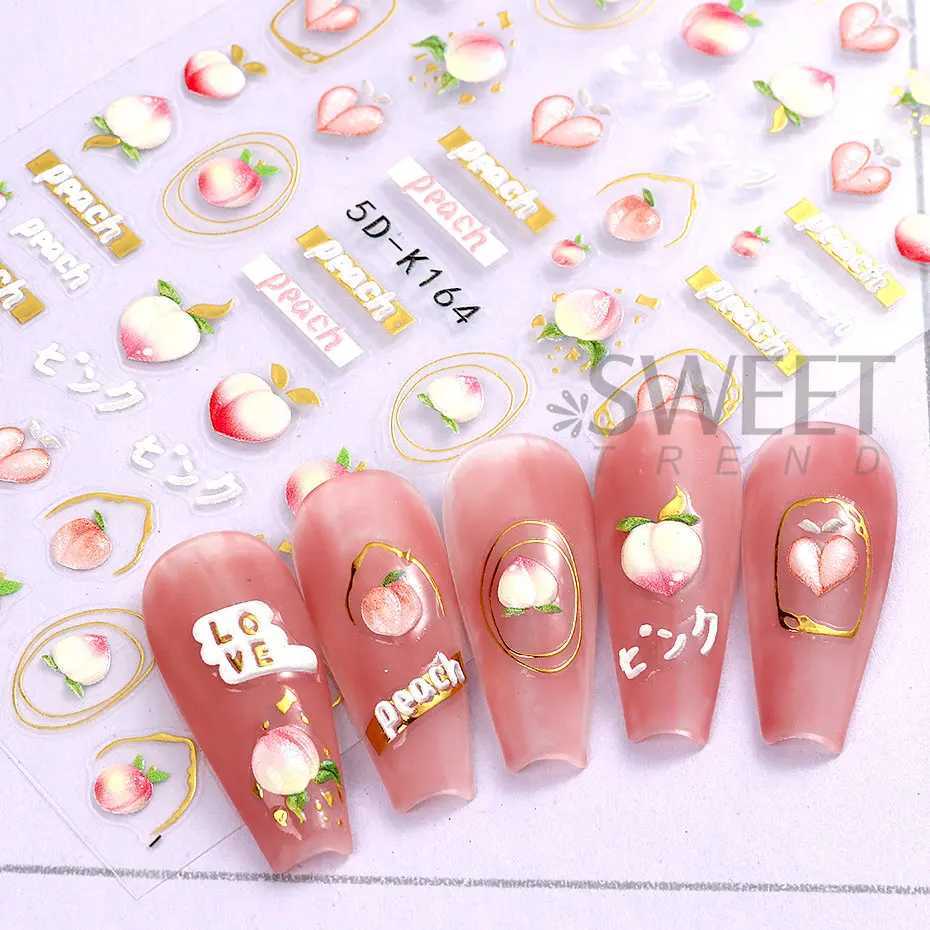 Lemon Fruit Nail Stickers 5D Cherry Embossed Summer Strawberry Peach Watermelon Sliders DIY Acrylic Decals Manicure DecorationsXJ240814