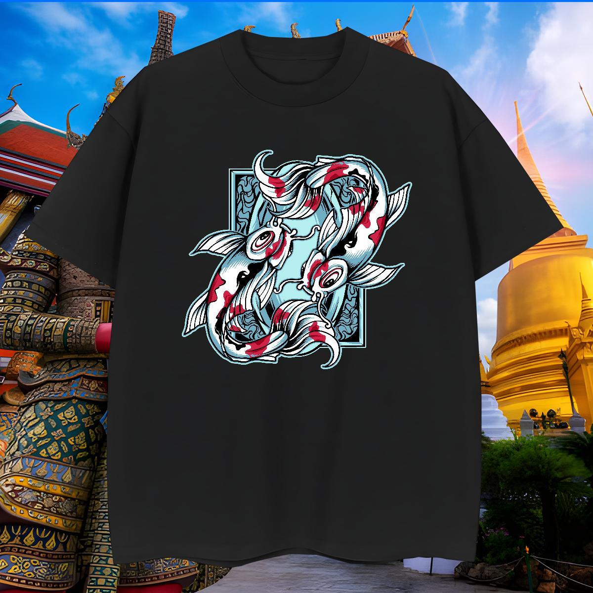 Wholesale T-Shirts sick fish Round Neck Short Sleeve Street Casual Anime Print 100% Cotton 230g Men Clothes T-Shirt Fashion New Tshirts