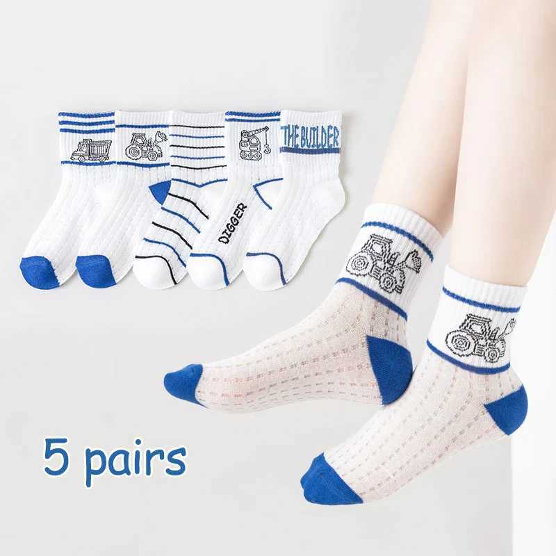 5 pairs of childrens socks boys spring and autumn fine mesh socks students medium tube sports socks willow branches odorless cotton W240814