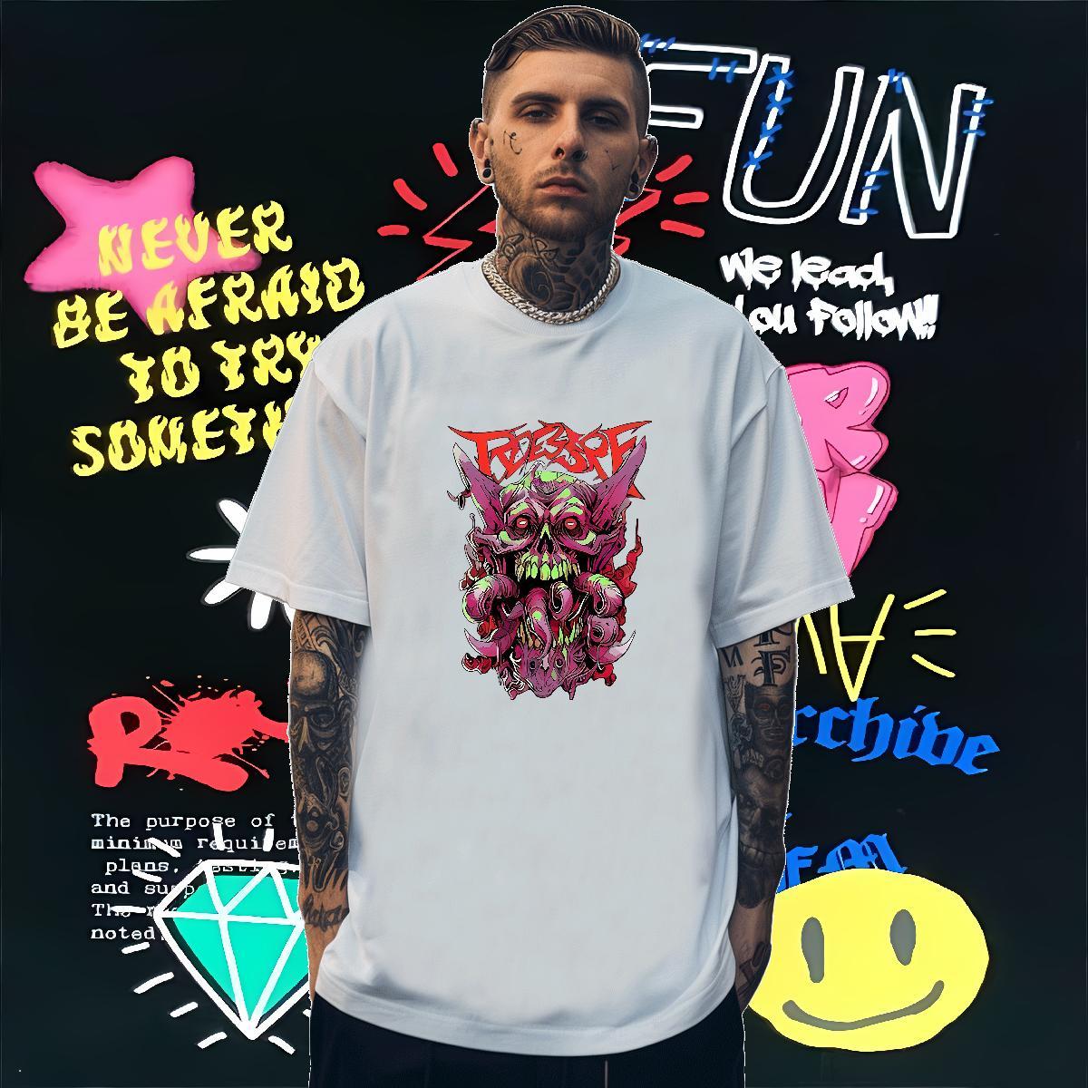 T-Shirts 230g Cotton Rock Hip Hop Street Breathable Crew Neck Custom Cartoon Mens Tshirts DIY Customized Brand Tops Shirt