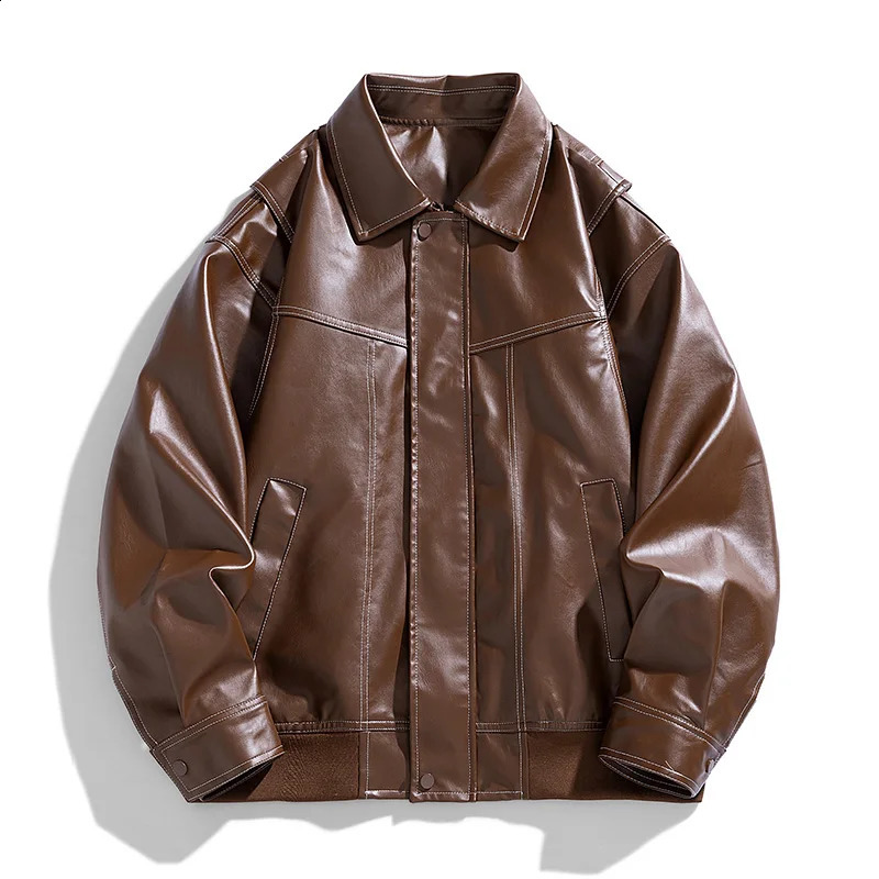 Europe The United States Trend Leather Jacket Spring Autumn Loose Mens Couple Lapel Motorcycle Handsome Coats Y24