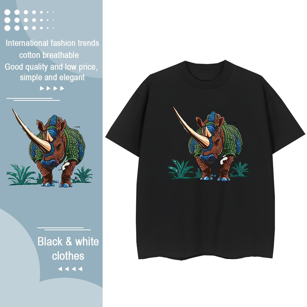 Wholesale T Shirts Men rhinoceros O Neck Short Sleeves Daily Wear Customized 230g Cotton Men Tops Tees Fashion Clothes