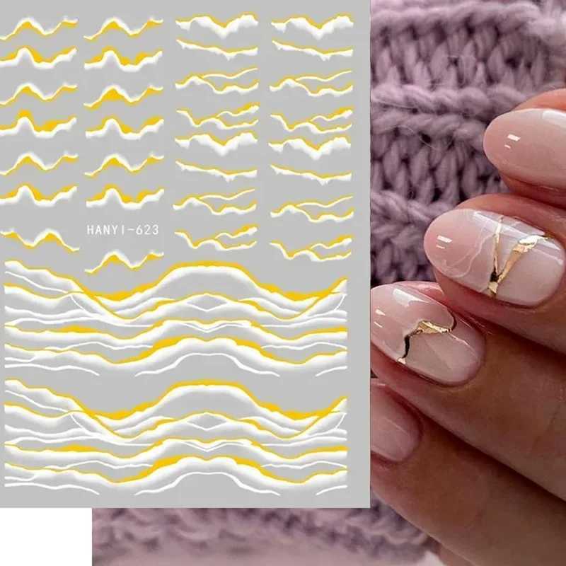 Back Glue Stickers 3D Nail Stickers Black White Geometric Drawings Designs Nail Decals Decoration For Nail Art BeautyXJ240814