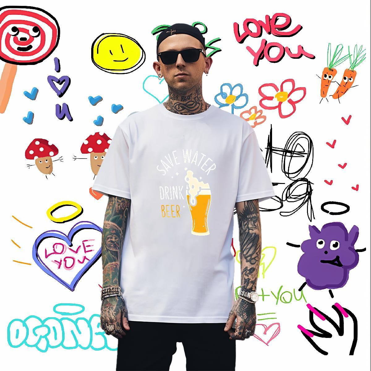 Soft Men T Shirts summer Breathable Short Sleeve Anime Printing Street Asian Size 100% Cotton 230g Men Tshirts Brand Tops