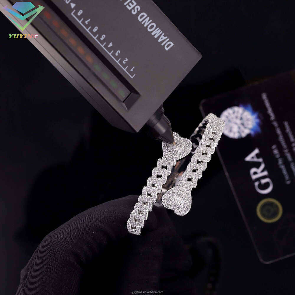 Fashion Jewelry Bracelets Bangles 13Mm S Sier White Baguette Moisssanite Stone Single Row Bracelet For Men Women Style