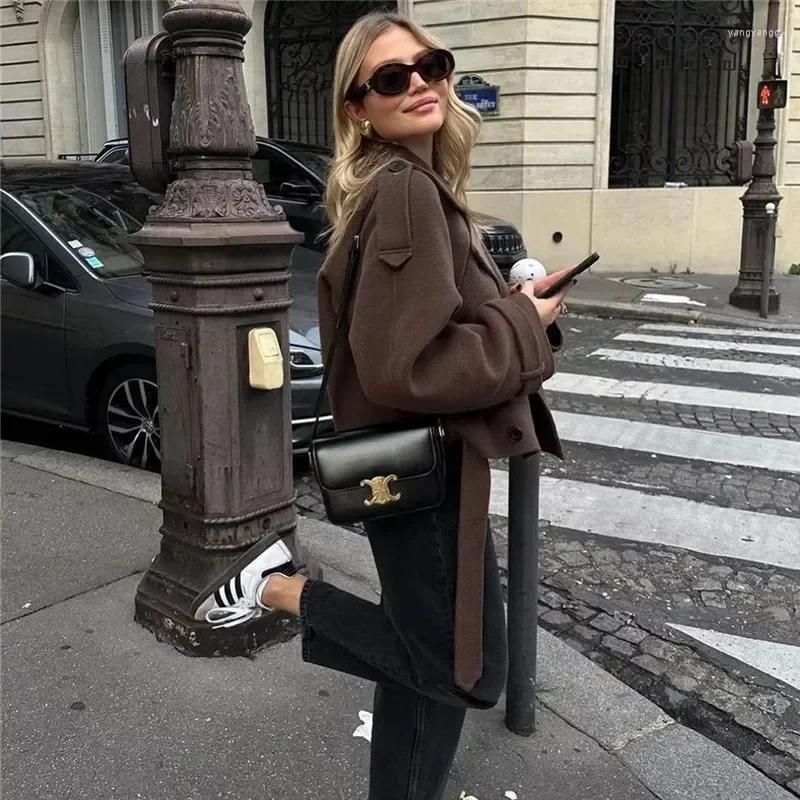 Womens Jackets Woman Trench Coat Double Breasted Brown Cropped Jacket Autumn Winter T For Women Long Sleeve Short Coats Drop Delivery Otpcg