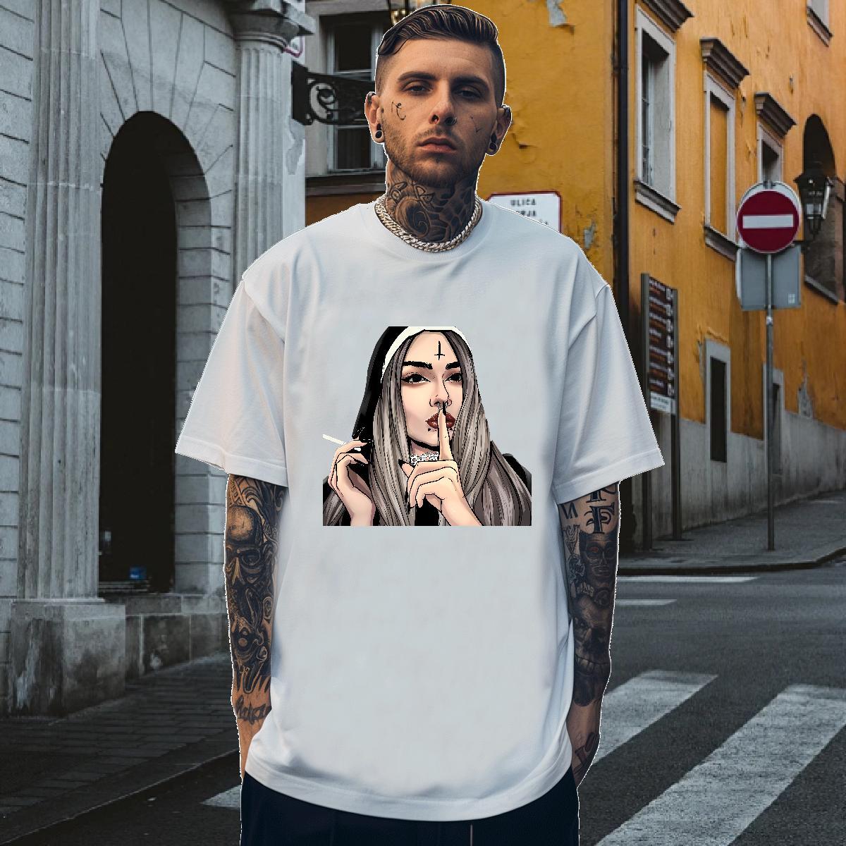 T-Shirts for Men 100% Cotton 230g nun Street Casual Round Neck Short Sleeve Oversized 3XL 4XL Couples T Shirts 2024 High Quality Tee Shirt