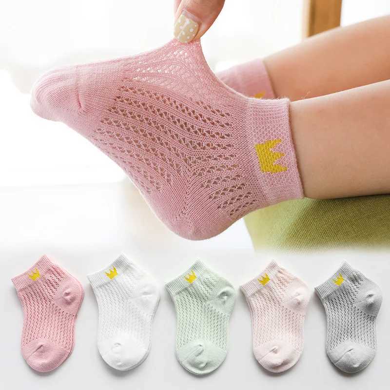 5 pairs/batch 0-5 Y childrens ultra-thin mesh socks for baby boys and girls in summer cute cotton breathable thin soft boat socks for children W240814