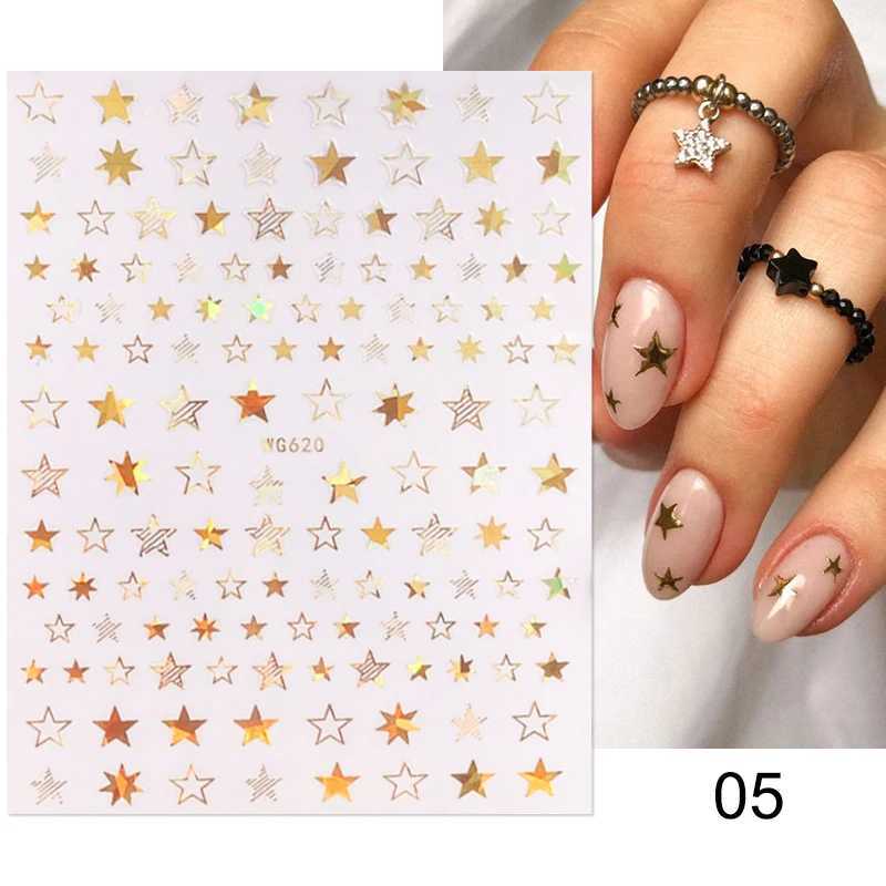 Rose Gold Star 3D Nail Stickers Silver Black White Star Heart Transfer Stickers for Nails DIY Decals Manicures Decoration TipsXJ240814