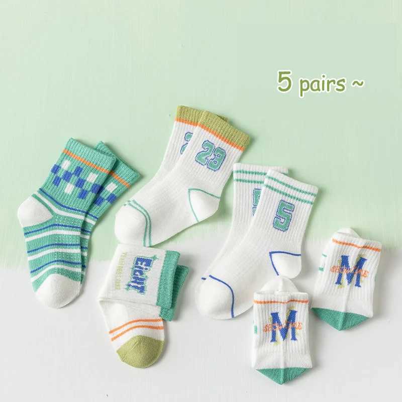5 pairs of childrens socks girls mid tube socks large childrens boys socks summer fine mesh breathable cotton socks W240814