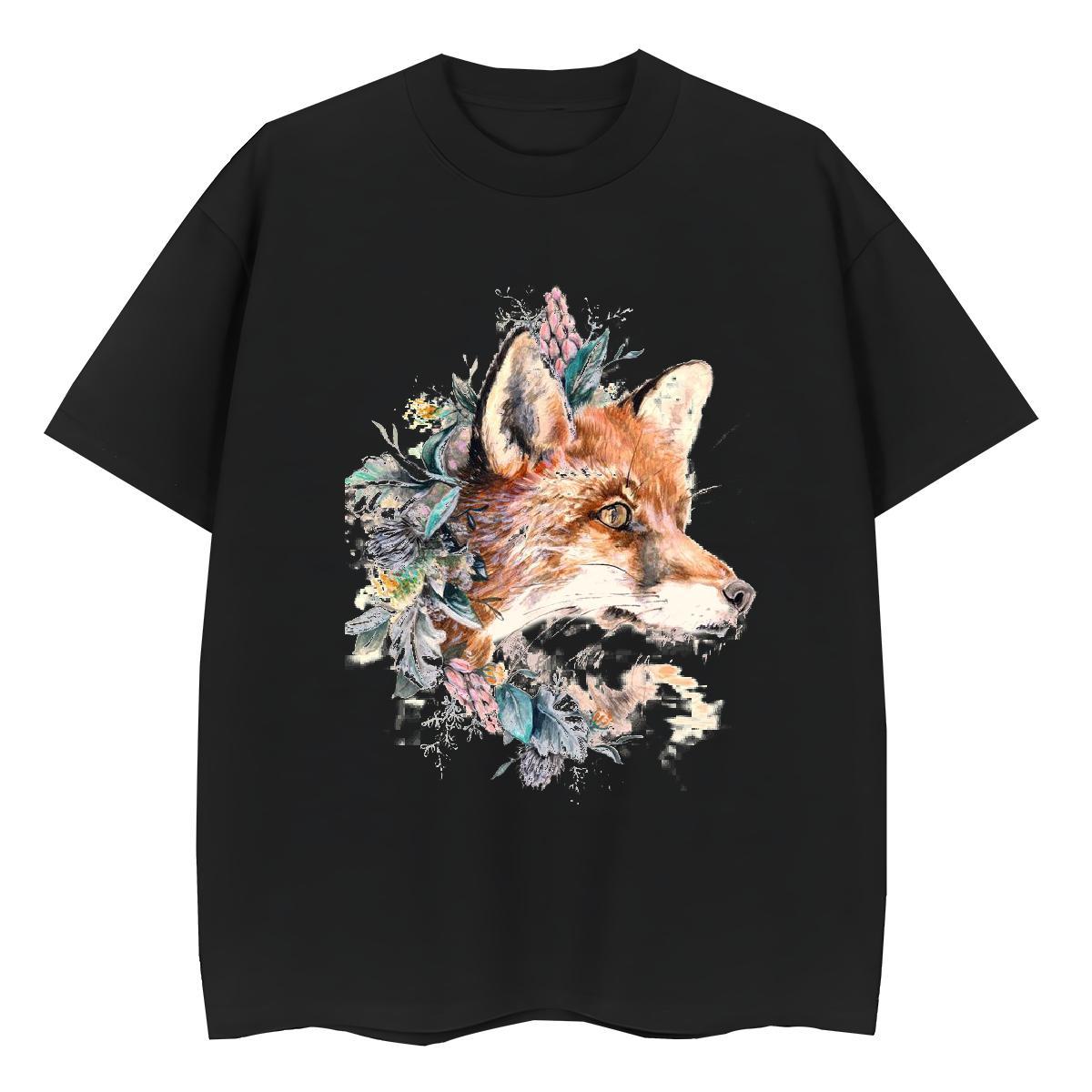 Cool T Shirts Men fox Breathable Crew Neck Anime Printing Street Plus Size Cartoon 230g Cotton Couples T Shirts New Tops Tees