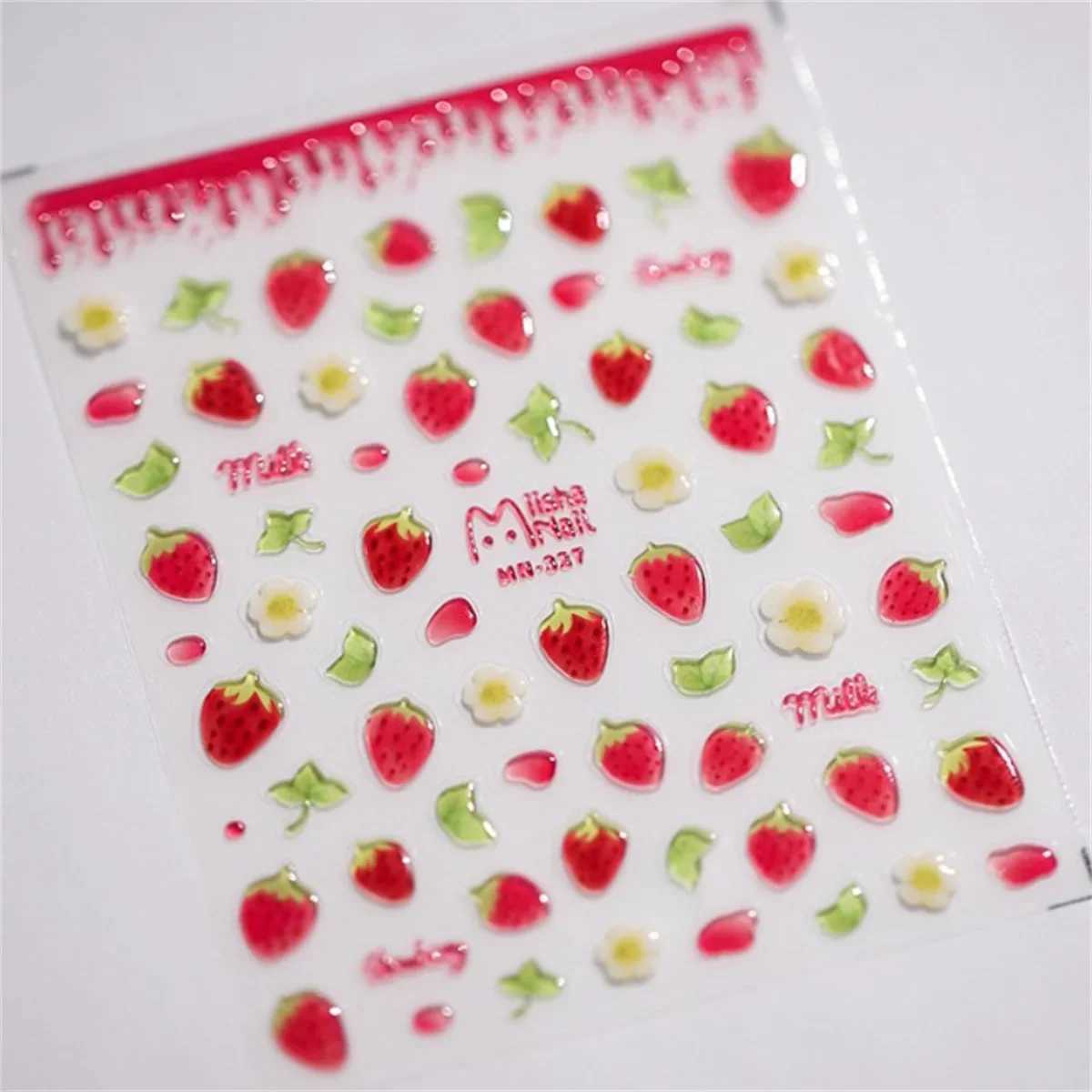 1pcs 5D Kawaii Jelly Strawberry Nail Art Stickers Fashion Cartoon Fruit Nail Transfer Slider Decals DIY Decorations AccessoriesXJ240814