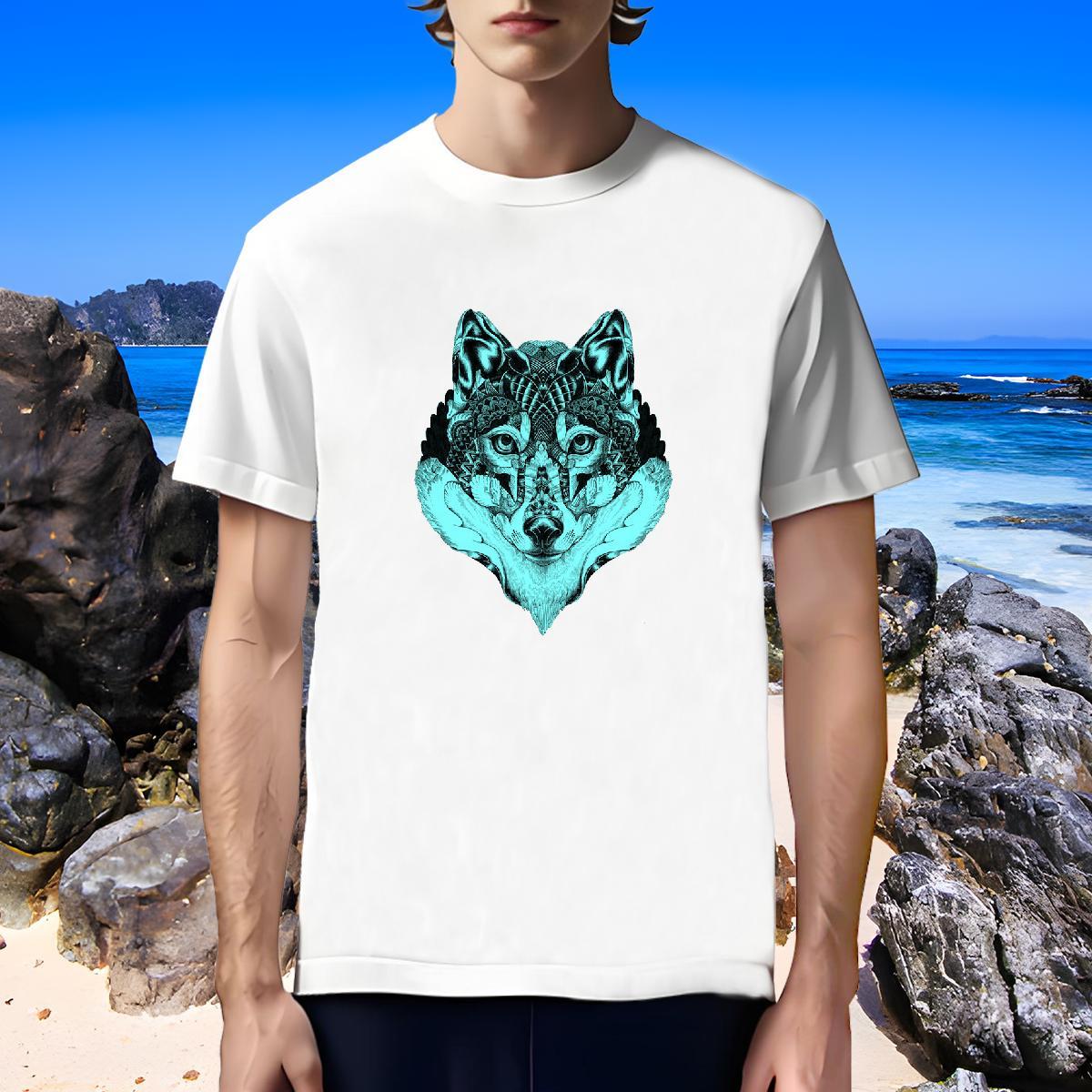 Brand T-Shirts for Men wolf Breathable Short Sleeve Casual Daily Wear Custom Cartoon 230g Cotton Men Tees DIY Tees Shirts