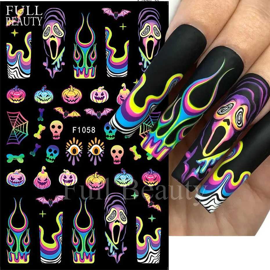 3D Halloween Skull Pumpkin Nail Art Stickers Black Cat Ghost Spider Web Design Nail Adhesive Decals Tattoo Decorations ManicureXJ240814
