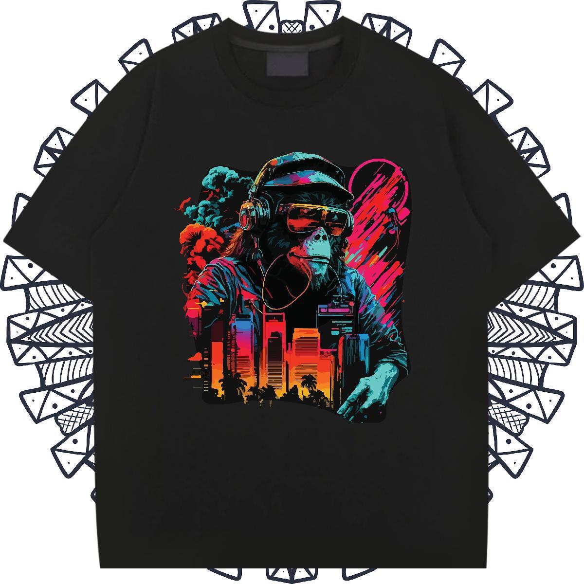 Brand Tshirts Hip Hop Street 100% Cotton 230g DIY Anime Breathable Crew Neck chimpanzee T shirt New Clothings