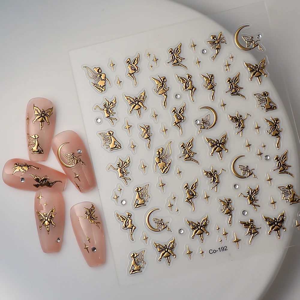 5D Cartoon Angel Nail Sticker Bronzing Butterfly Nail Art Decorations Sticker Nail Decals Four Seasons Flower Stickers For NailsXJ240814