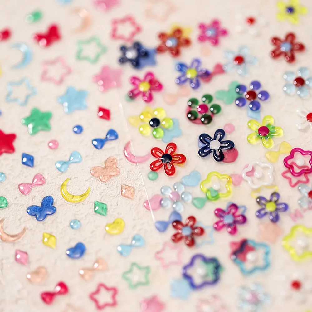 1pc 5D Stars Jelly Nail Sticker Y2K Lovely Color Jelly Self Adhesive Nail Art Sticker Decals Cute Flowers Manicure Decals DecorXJ240814