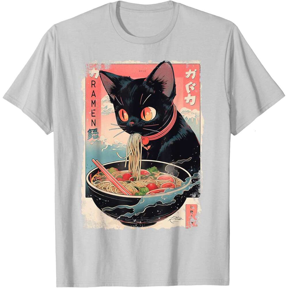 T shirt for Mens Womens Cat Ramen Noodle Japanese Anime Manga Ramen Kawaii Cat T-Shirt Shirts Tshirt Graphic Tee Casual Tops Clothes Short sleeve