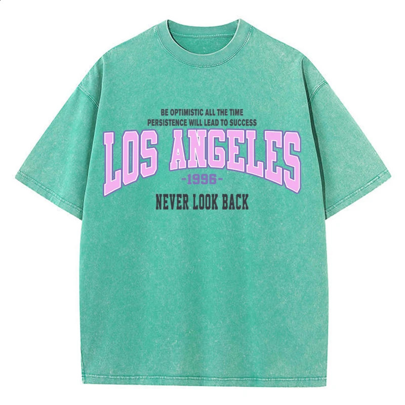 Womens cotton washed Tshirt trend loose Los Angeles 1996 printed short sleeved summer street womens clothing 240814