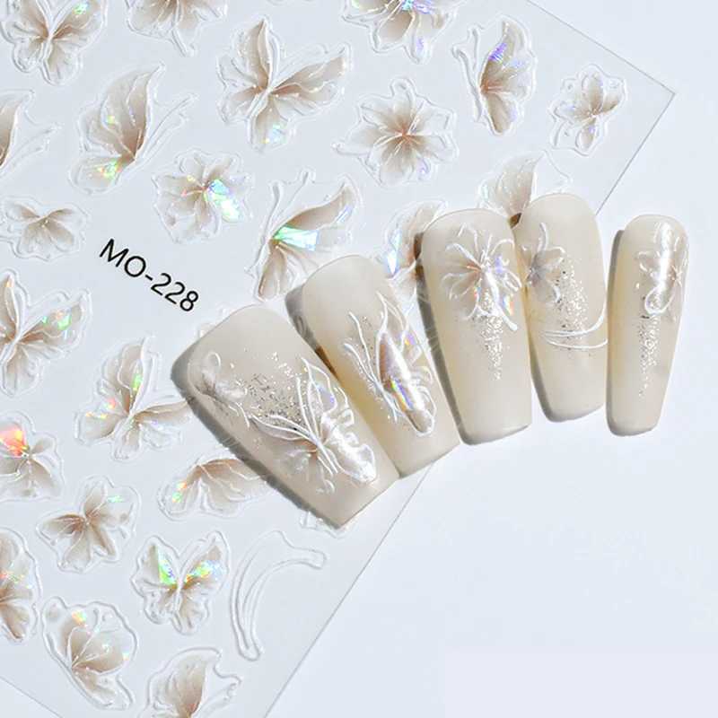 1Pcs Aurora Laser Butterfly Nail Stickers Pink Self Adhesive Cute Cherries Elegant Nail Decals Spring Summer Manicure SuppliesXJ240814