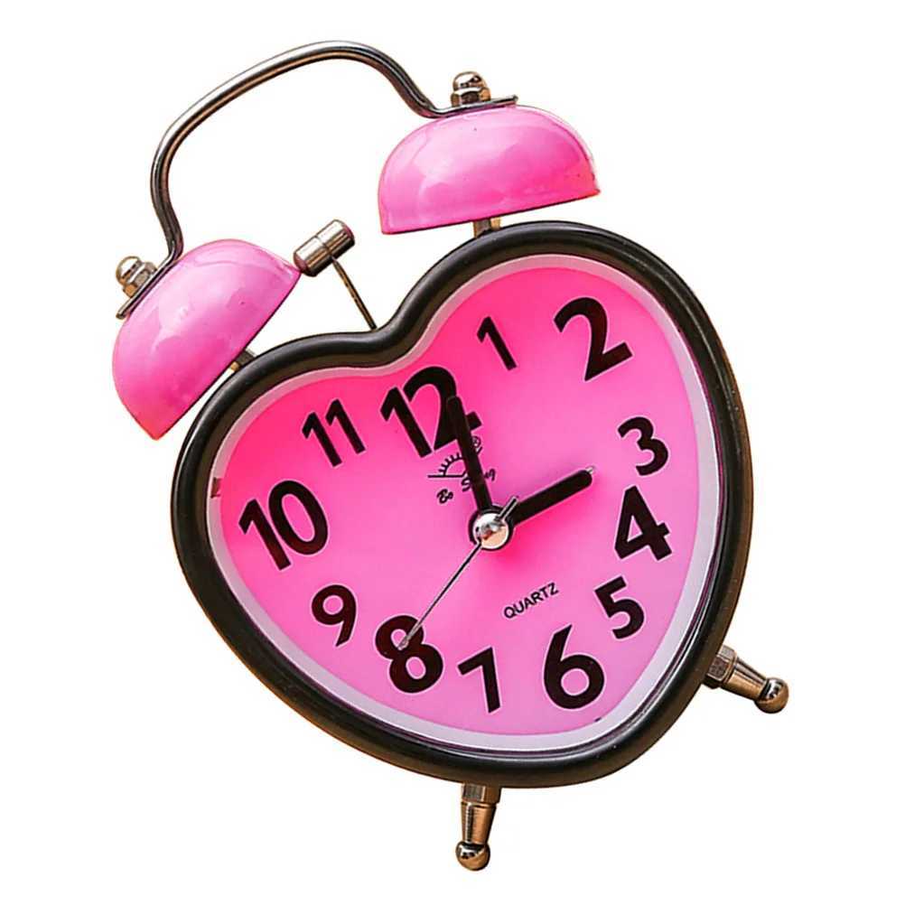 PVC Alarm Clock Heart Shape Bedside Table Silent Sweep Movement Operated Twin BellM240814