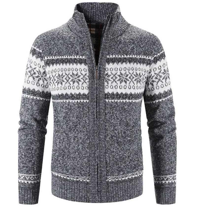 2023 Autumn/Winter New Product Mens Sweater Colored Christmas Snowflake Piece Standing Collar Warm Cardigan Knitted Coat MensXJ240814