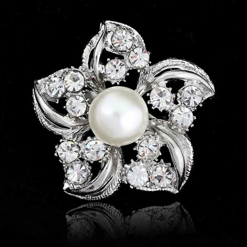 Womens fashion flower pearl rhinestone galvanized brooch wedding bride brooch W240815