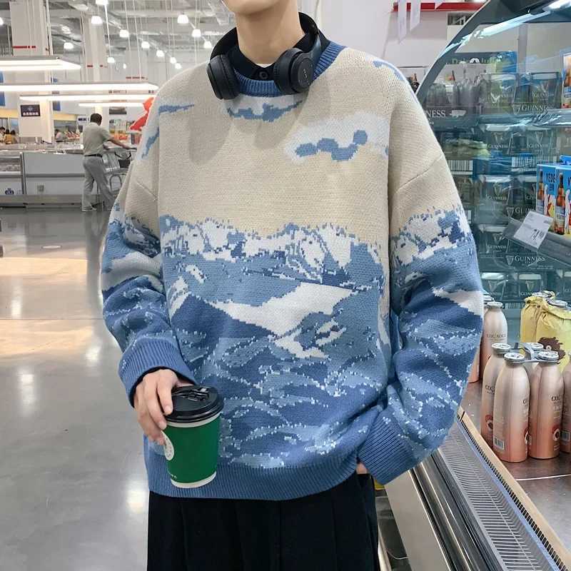 Mens Round Neck Sweater Autumn/winter Loose-fit Unique Casual Knitted Top Trendy Fall/winter SeasonXJ240814