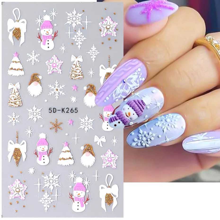 5D Embossed Christmas Nail Stickers Shiny Glitter Gold Silver Snowflake Snowman Santa Claus Tree Winter Xmas Nail Decor DecalsXJ240814