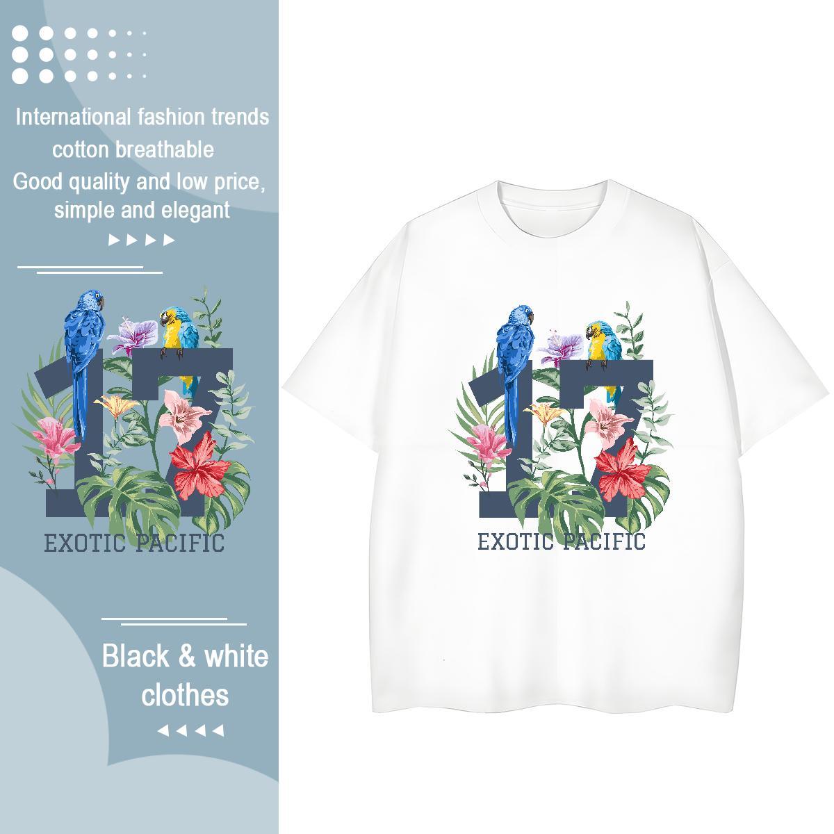 Popular T shirt bird Breathable Crew Neck Daily Wear Floral Print 100% Cotton 230g Men Tops Tees 2024 DIY Top Tees