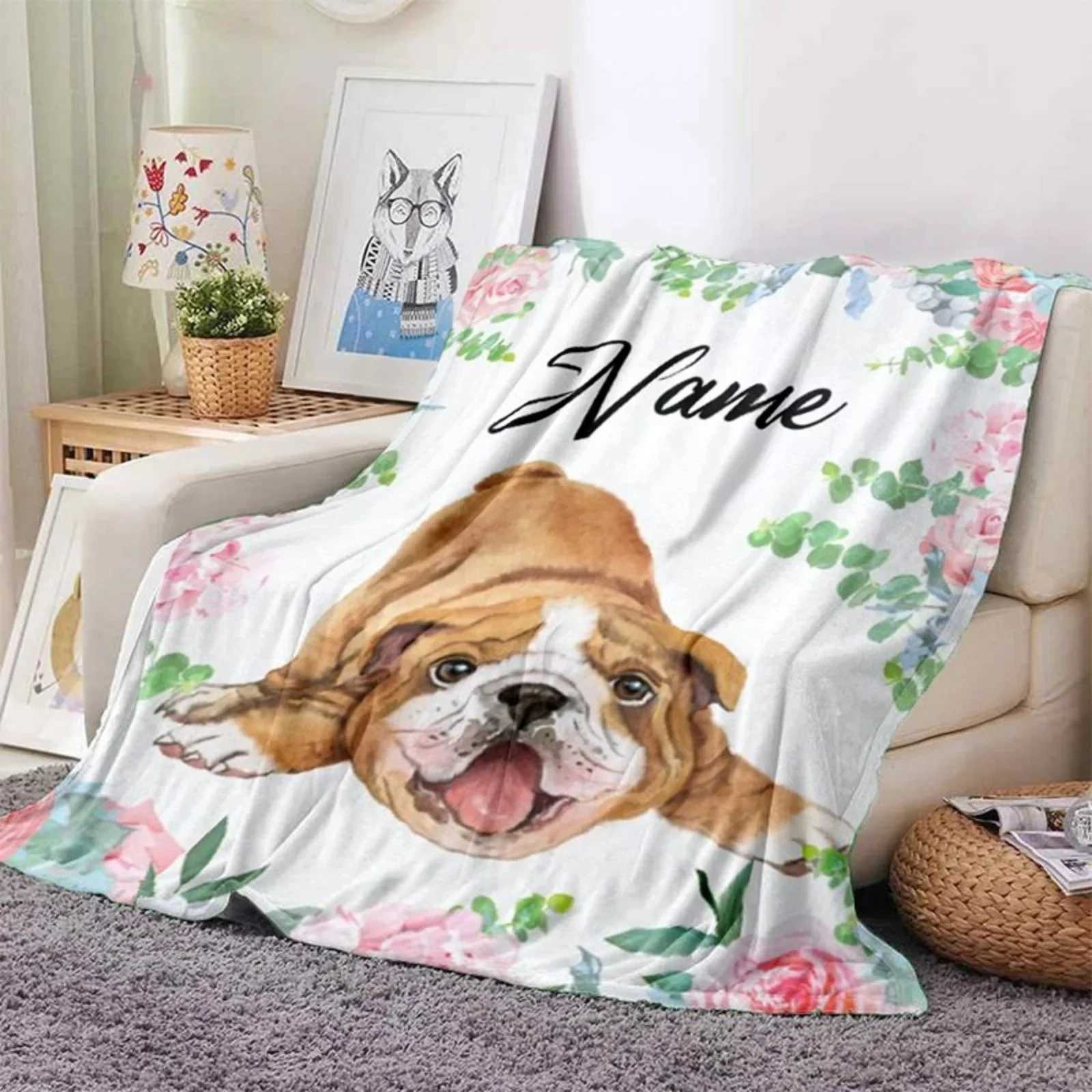 Custom Pet Name Blanket Warm Flannel Throw Blanket for Kids Adult Lightweight Soft Corgi Blankets for Bed Sofa Airplane 70x100cm Y240815