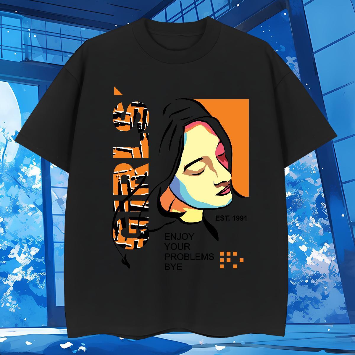 Loose portrait T-Shirts for Men High Street Hip Hop Tshirt for Man Woman 230g 100% Cotton 2024 Designer Breathable Crew Neck Cartoon Printing L-4XL Cl