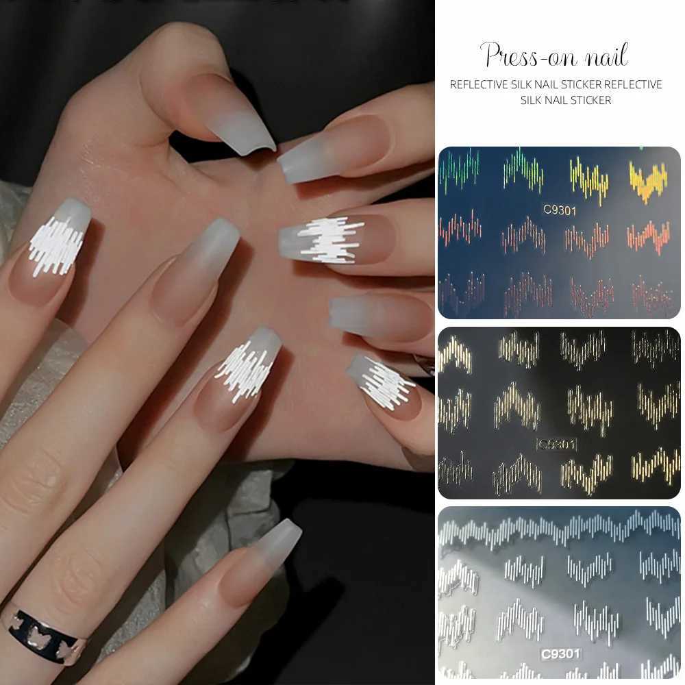6Pcs Reflective Lines Nail Art Stickers 3D Gold Silver Filament Aurora Wave Strip Sliders Designs Club Shiny Manicure DecorationXJ240814