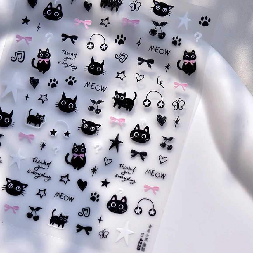 Black Cat Paw Prints Bowknot Love Heart Cherry Meow Music Kitty Star Egyptian Fish Totem Pharaoh Nail Art Sticker Manicure DecalXJ240814