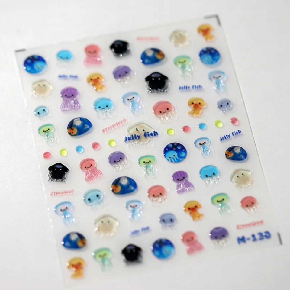 1pcs 5D Kawaii Jelly Series Nail Art Stickers Blue Jellyfish Adhesive Nail Art Decorations Stickers Hot Stamping Manicure DecalsXJ240814