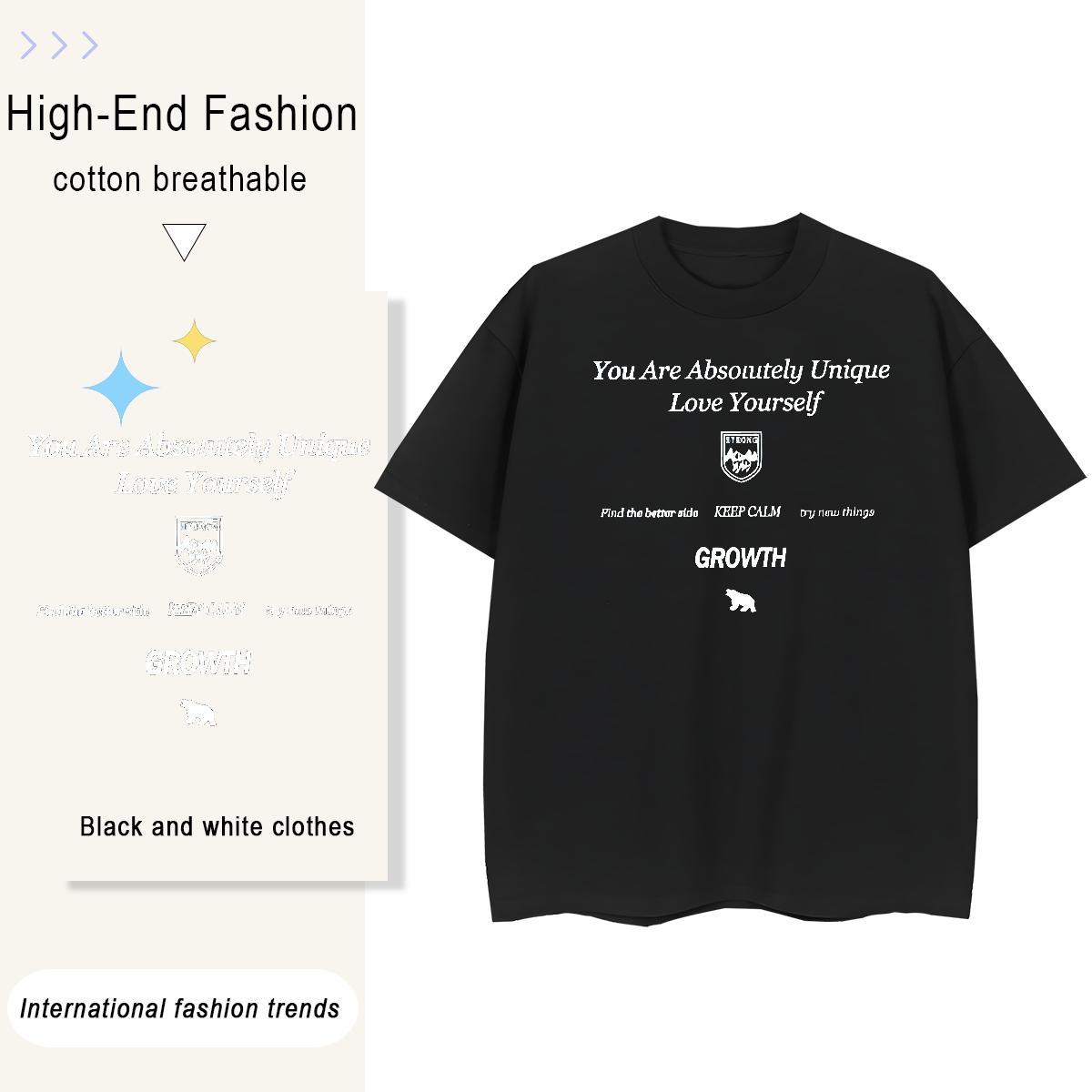 Loose Men Clothes T-Shirt Casual 230g Pure Cotton Plus Size Cartoon Round Neck Short Sleeve letter Men T Shirts Casual New Wear