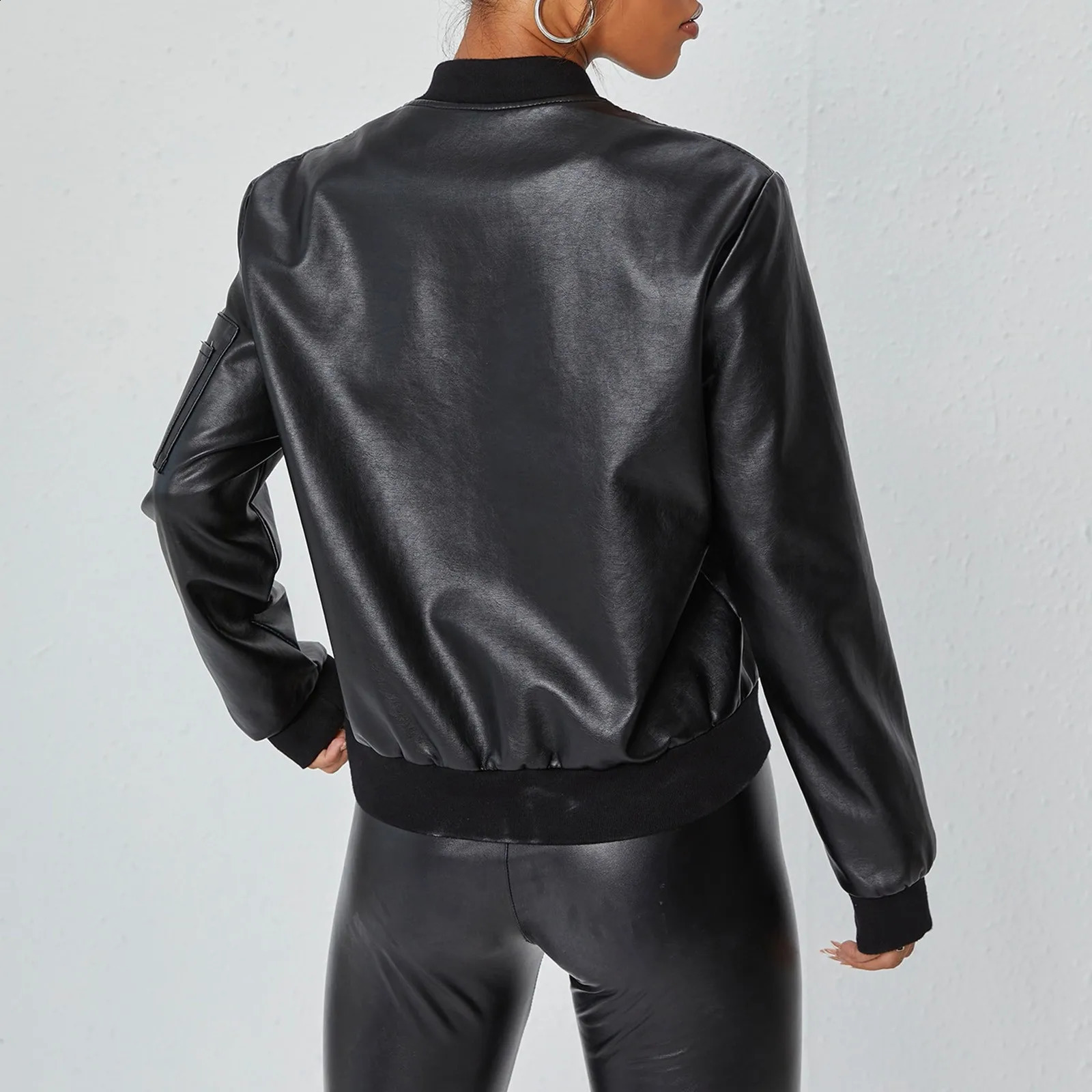 Leather jacket casual baseball motorcycle zipper winter and autumn bomber womens windproof 240814