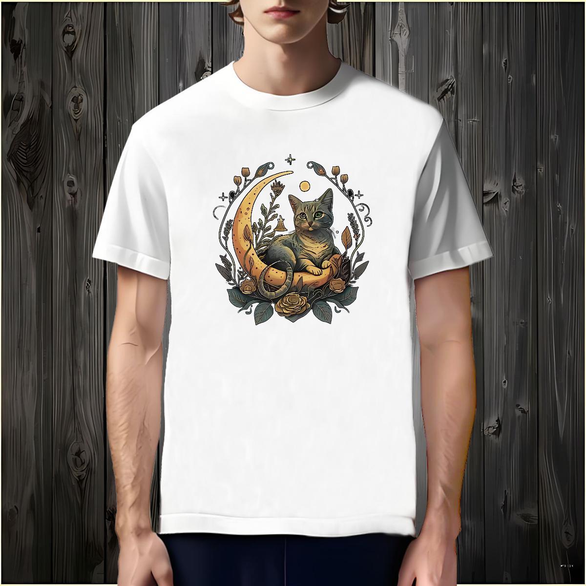 Loose Fit T-Shirts for Men cat Crew Neck Breathable Street Wear DIY Logo Oversized 100% Cotton 230g Men Tees New Tees Shirts