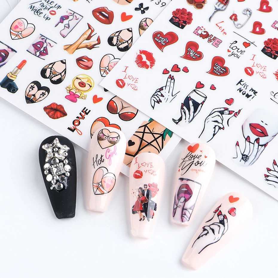 3D Nail Art Sticker Sexy Lips Red Love Letter Makeup Girls Sliders Slider Self-adhesive Decoration Accessories Manicure DecalXJ240814