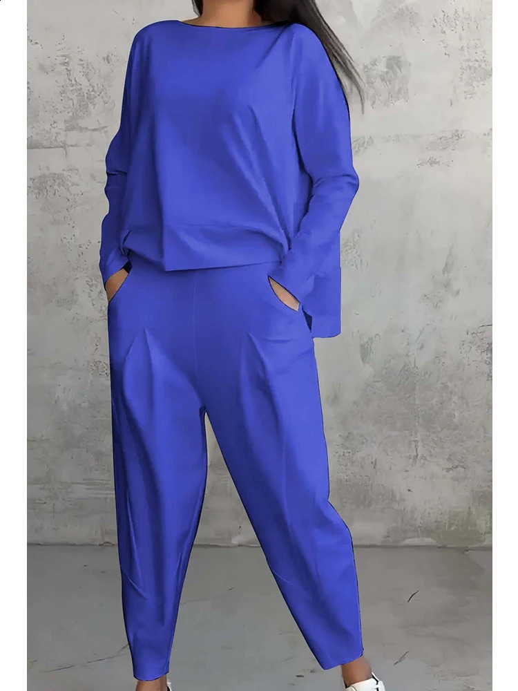 Fashionable Irregular Top Women Set Long-sleeved Loose Female Two Piece Suits Ladies Pocket Trousers Sets Outfit Elegant Clothes 240814