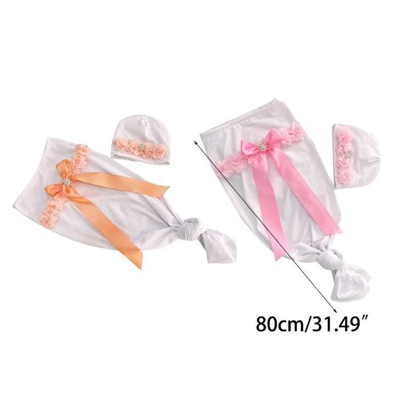 0-2Month Baby Photo Clothes Bowknot Sleeping Bag Beanie Hat Newborn Photography Costume Set Infant Photoshooting Outfit Y240814