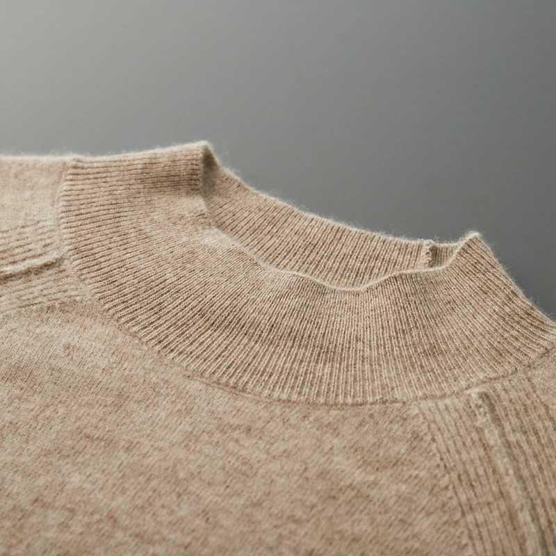 Autumn Winter New Mens 100% Cashmere Sweater Half High Collar Knitted Pullover Tops Lightweight Warm Long Sleeve Solid ColorXJ240814