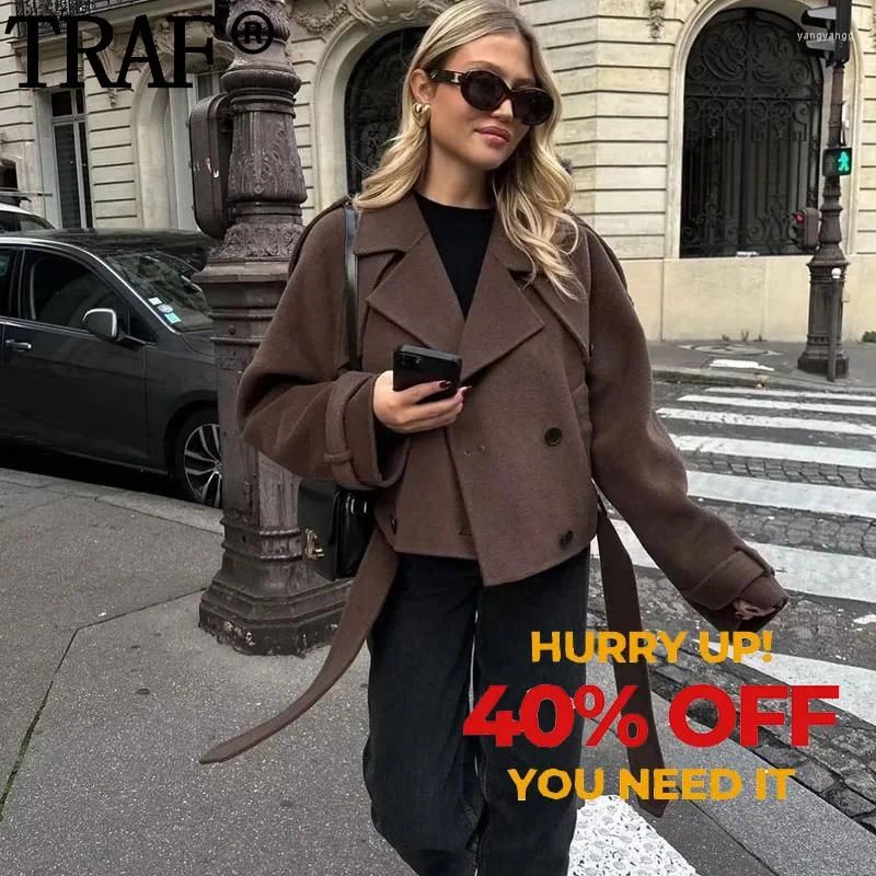 Womens Jackets Woman Trench Coat Double Breasted Brown Cropped Jacket Autumn Winter T For Women Long Sleeve Short Coats Drop Delivery Otpcg