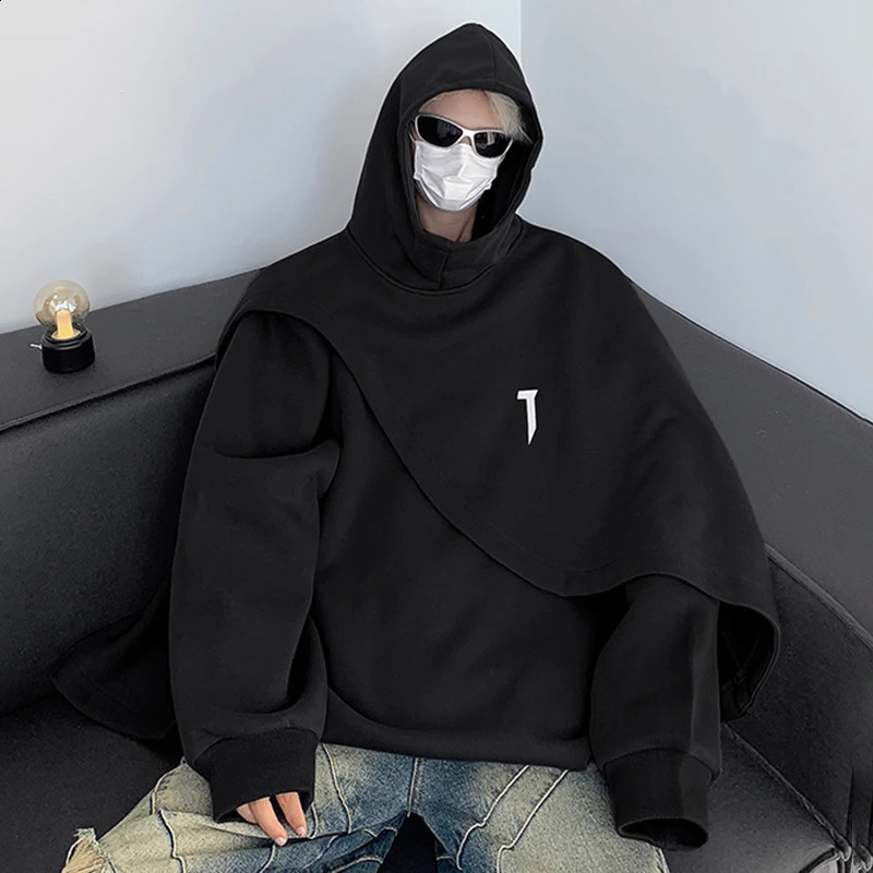 IEFB Dark Style Mens Sweatshoirt Hooded Solid Color Male Thickened Fleece Top Cape Fashion Men Hoodies 9C3660 240815
