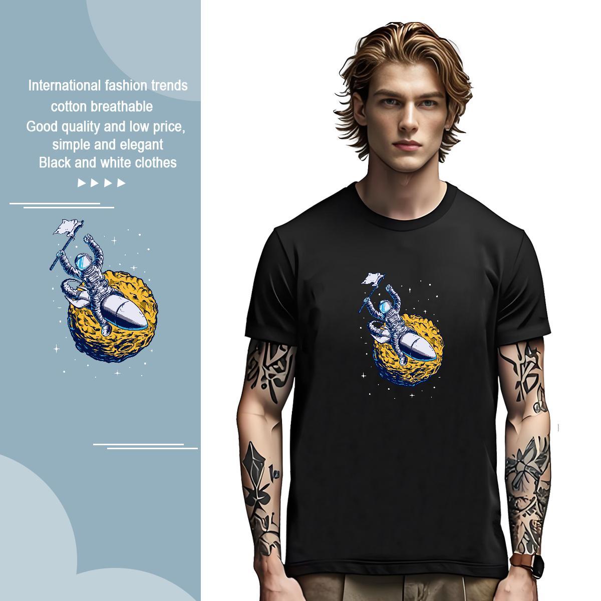 T-Shirts for Men 230g Pure Cotton universe Beach Breathable Short Sleeve DIY Men Tshirts Fashion New Unisex Tops Shirt