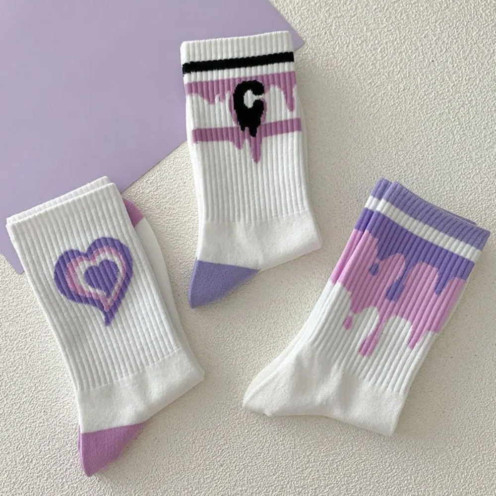 Trendy Purple Love Socks for Women Versatile Mid Length Sporty Leg Wear Ideal for Spring and Summer