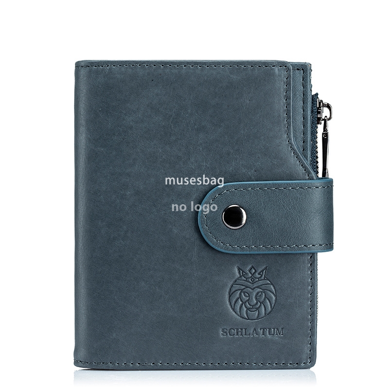 The first layer of cowhide RFID anti-theft brush leather wallet Europe and the United States retro men's short vertical money clip wholesale