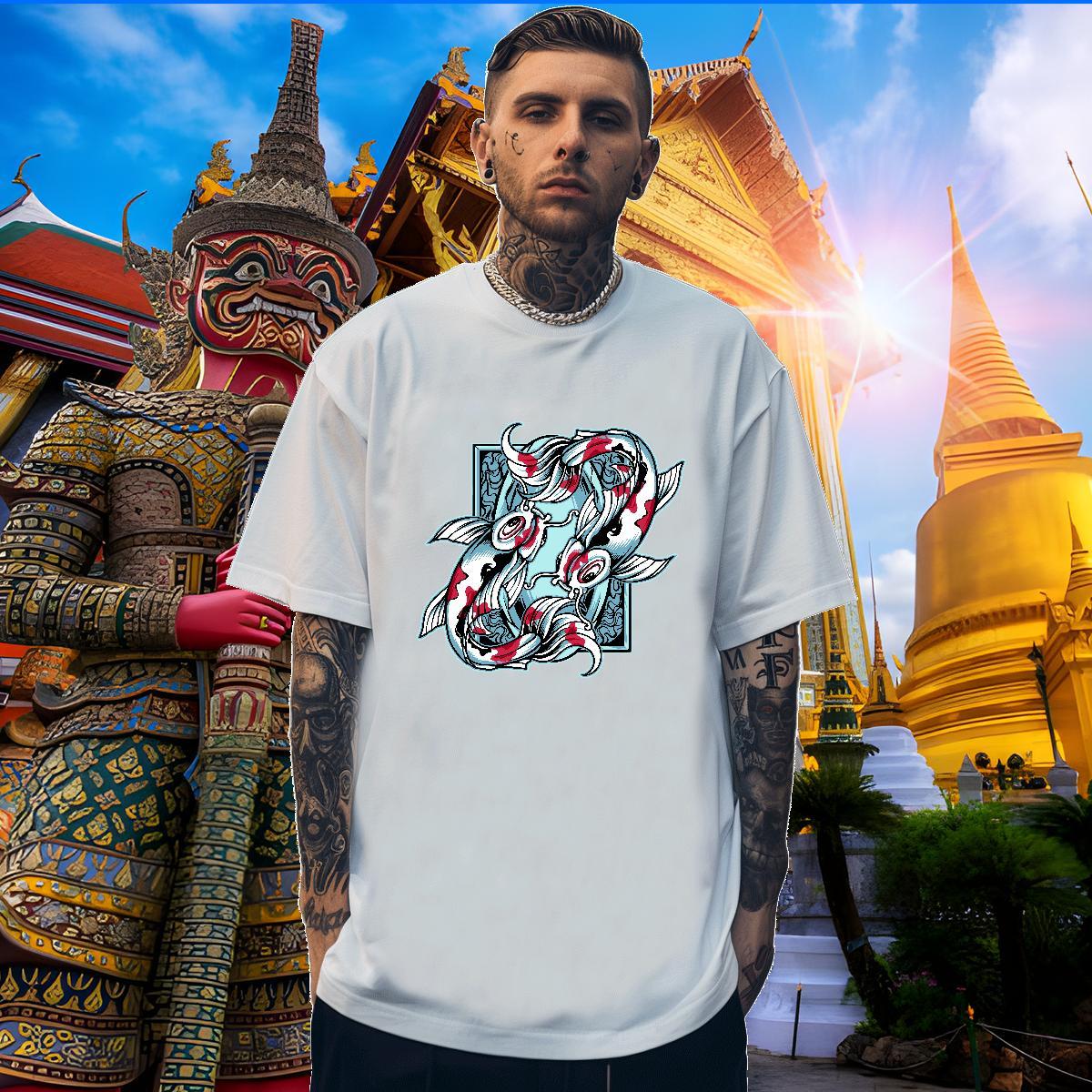 Wholesale T-Shirts sick fish Round Neck Short Sleeve Street Casual Anime Print 100% Cotton 230g Men Clothes T-Shirt Fashion New Tshirts